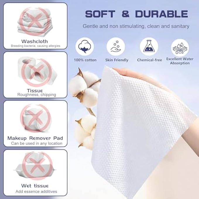 BODFPPC DISPOSABLE FACE TOWEL, 600 COUNT FACE CLEAN TOWELS, FOR WASHING SOFT COTTON DRY WIPES FACIAL CLOTHS TOWELETTES FOR WASHING AND DRYING, FACIAL TISSUE FOR CLEANSING, SKINCARE AND MAKEUP REMOVER - Image 4